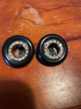 Vintage Round Black Button clip on Earrings with Crystal Trim